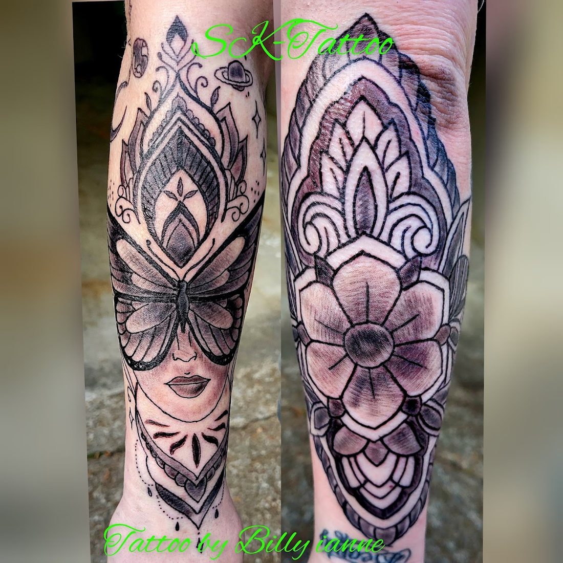 Matching mandala forearm pieces by Billy at SK-Tattoo1 in Meridian, Mississippi