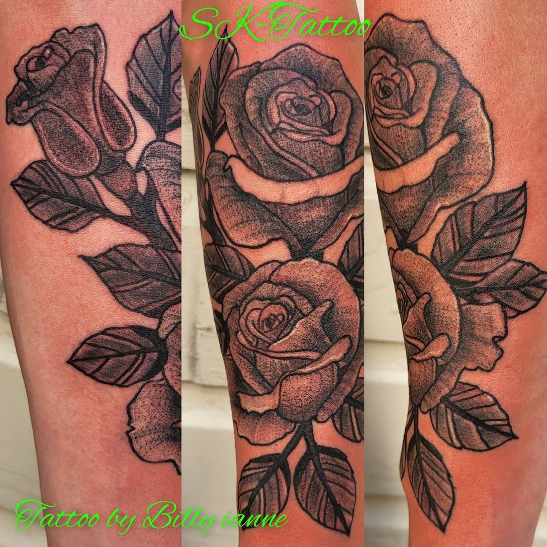 Rose sleeve wrapped to the elbow by Billy at SK-Tattoo1 in Meridian, Mississippi